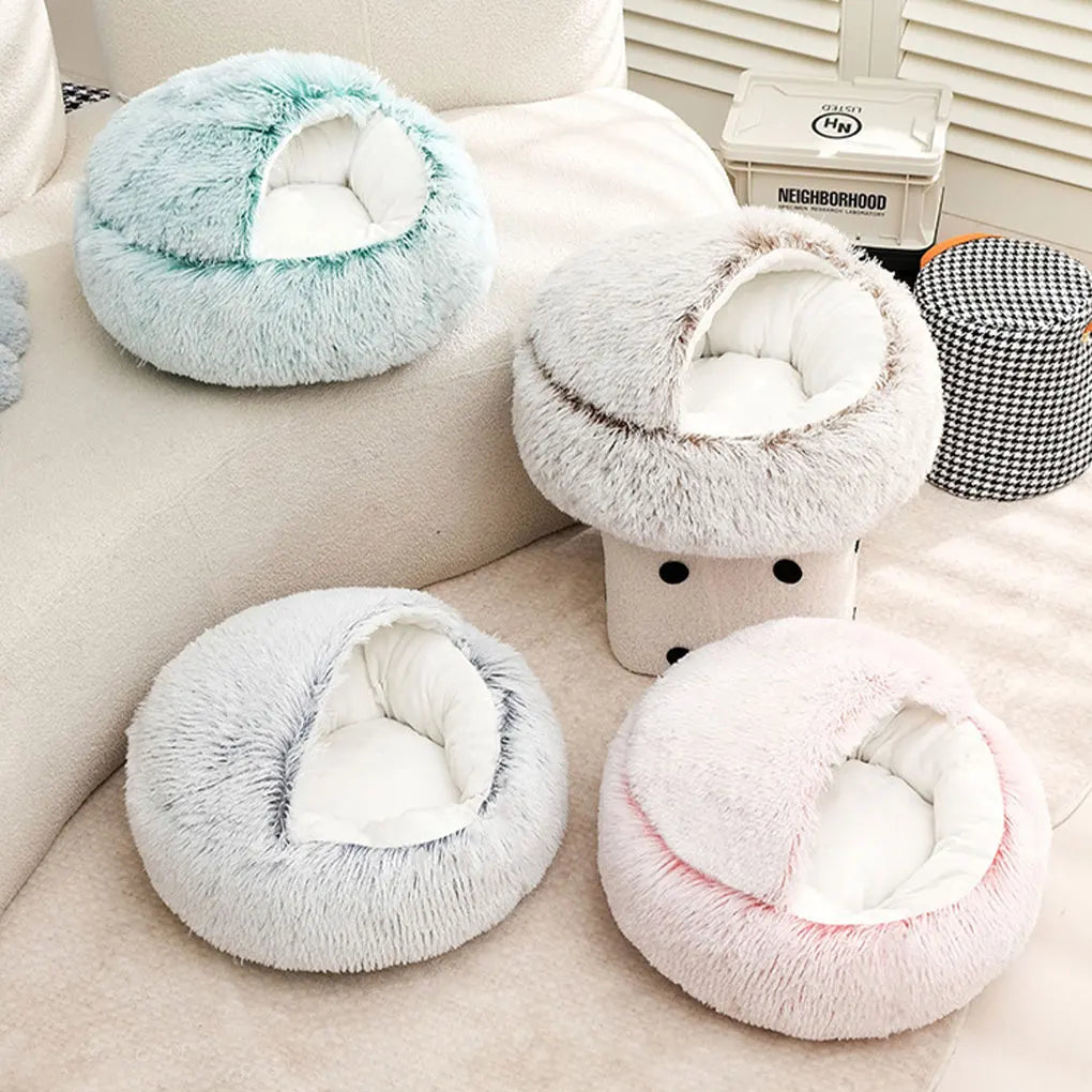 Cat Bed Pet Mattress Warm Soft Plush Pet Bed with Cover Round Cat Dog Sleeping Nest Cave Winter Warm Tool for Small Dogs Kitten