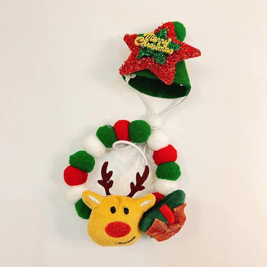 Christmas Pet Dog Bow Tie Hair Ball Necklace Collar Snowman Deer Pet Dog Cat Bowties Neckties Hat Dog Grooming Accessories