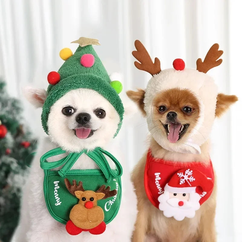 Christmas Hat Pets Clothes Bibs Puppy Cap Costume Accessories Xmas Home Decoration 2024 New Year Gift Bandana