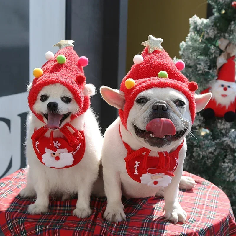 Christmas Hat Pets Clothes Bibs Puppy Cap Costume Accessories Xmas Home Decoration 2024 New Year Gift Bandana