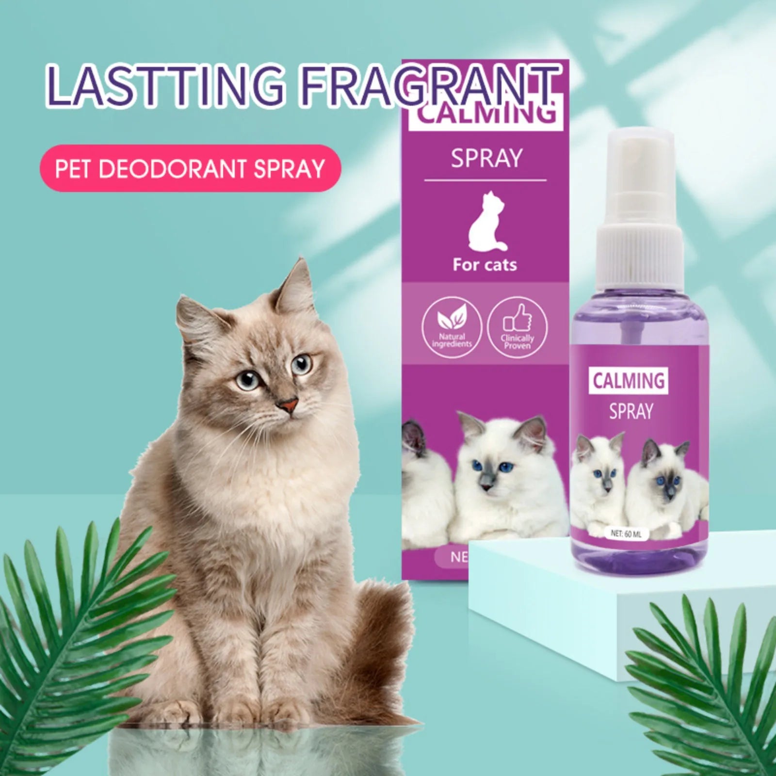 Cat Calming Spray - 60ml Cat Relaxer Spray | Cat Mood Soothing Spray, Promotes Relaxation, Cat Stress Relief Spray, Reduces Scratching Furniture, Helps to Support Restful Sleep for Your Cat