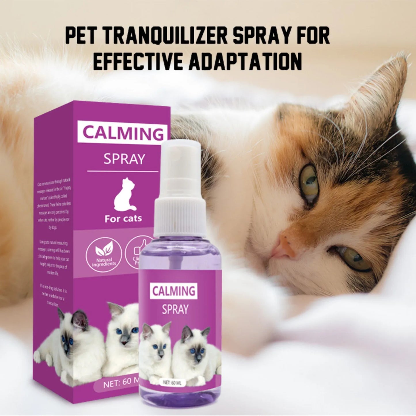 Cat Calming Spray - 60ml Cat Relaxer Spray | Cat Mood Soothing Spray, Promotes Relaxation, Cat Stress Relief Spray, Reduces Scratching Furniture, Helps to Support Restful Sleep for Your Cat