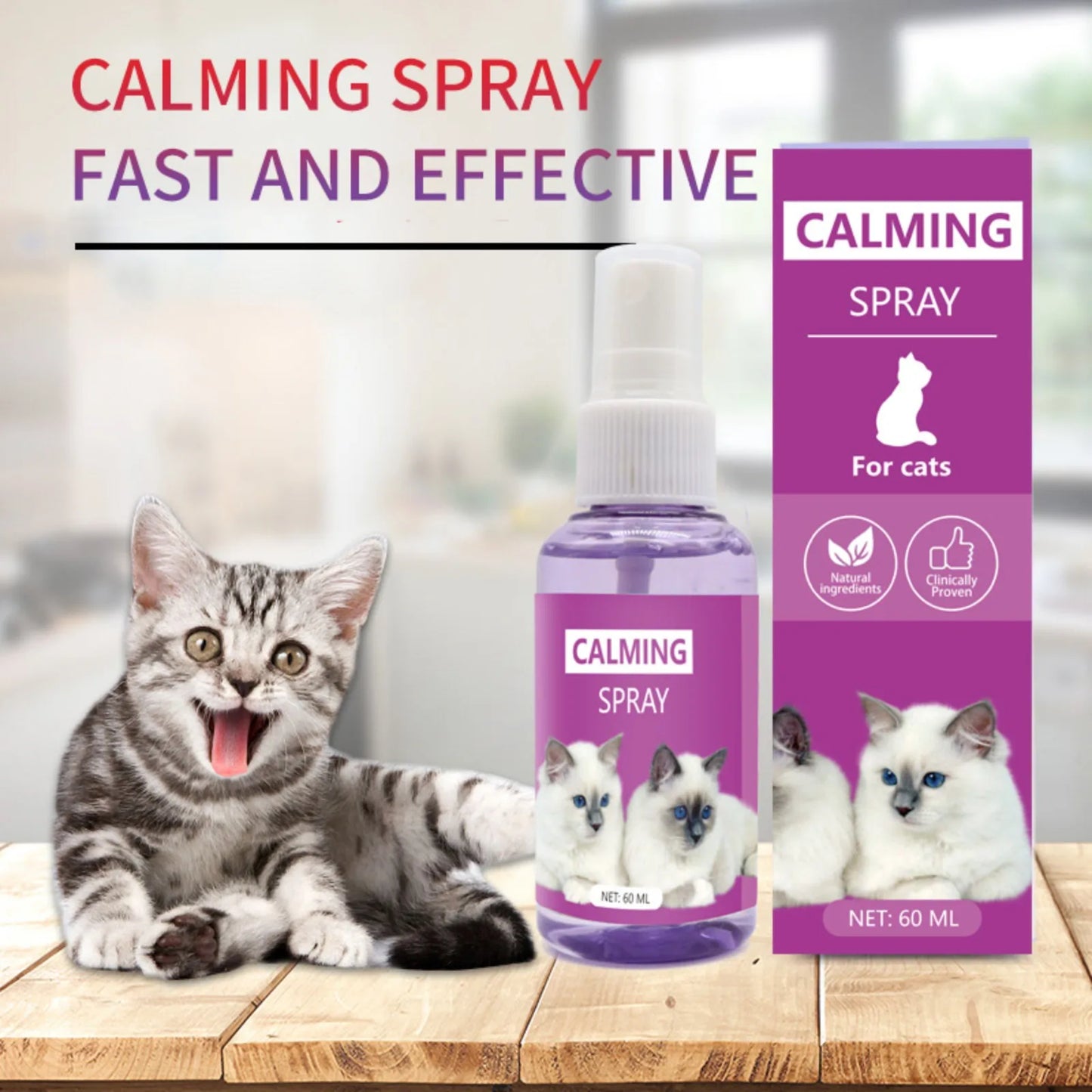 Cat Calming Spray - 60ml Cat Relaxer Spray | Cat Mood Soothing Spray, Promotes Relaxation, Cat Stress Relief Spray, Reduces Scratching Furniture, Helps to Support Restful Sleep for Your Cat