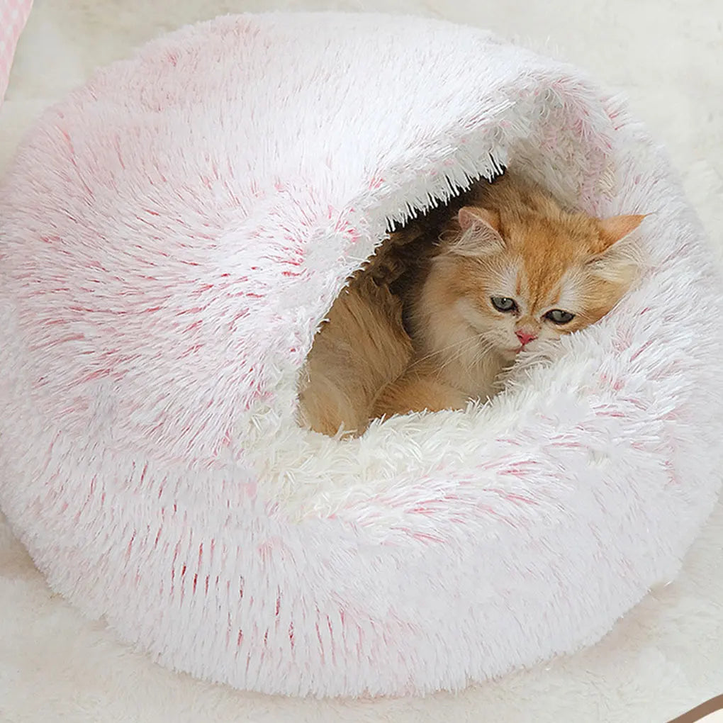 Cat Bed Pet Mattress Warm Soft Plush Pet Bed with Cover Round Cat Dog Sleeping Nest Cave Winter Warm Tool for Small Dogs Kitten