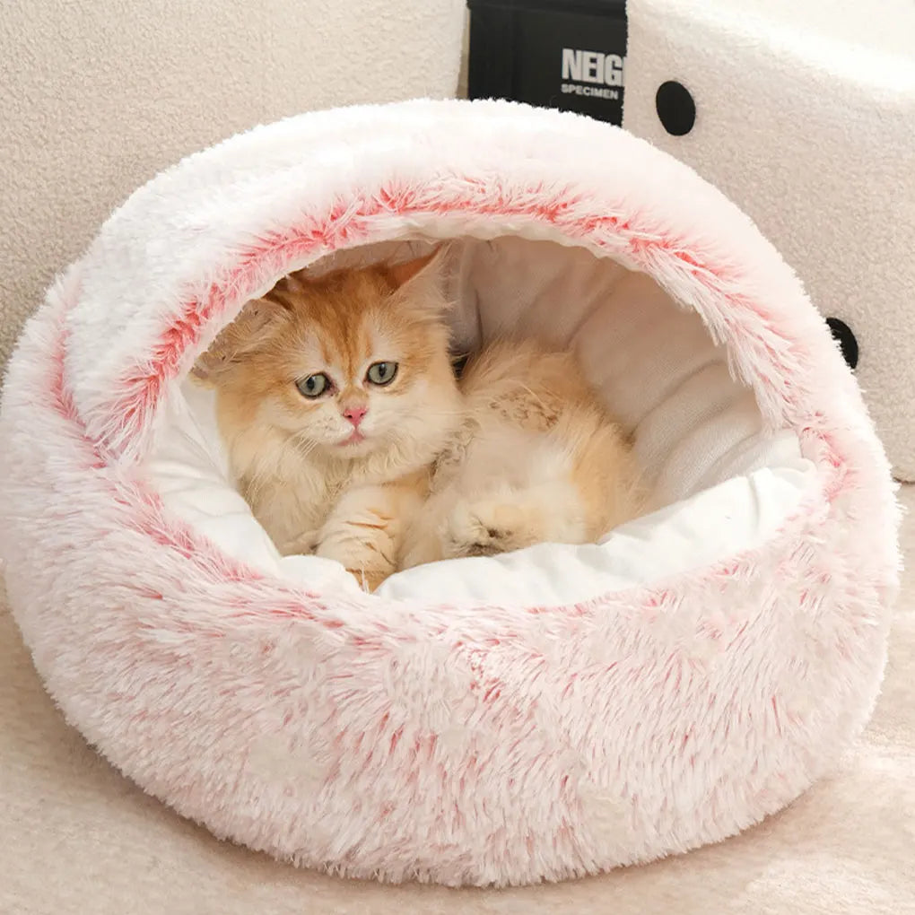 Cat Bed Pet Mattress Warm Soft Plush Pet Bed with Cover Round Cat Dog Sleeping Nest Cave Winter Warm Tool for Small Dogs Kitten