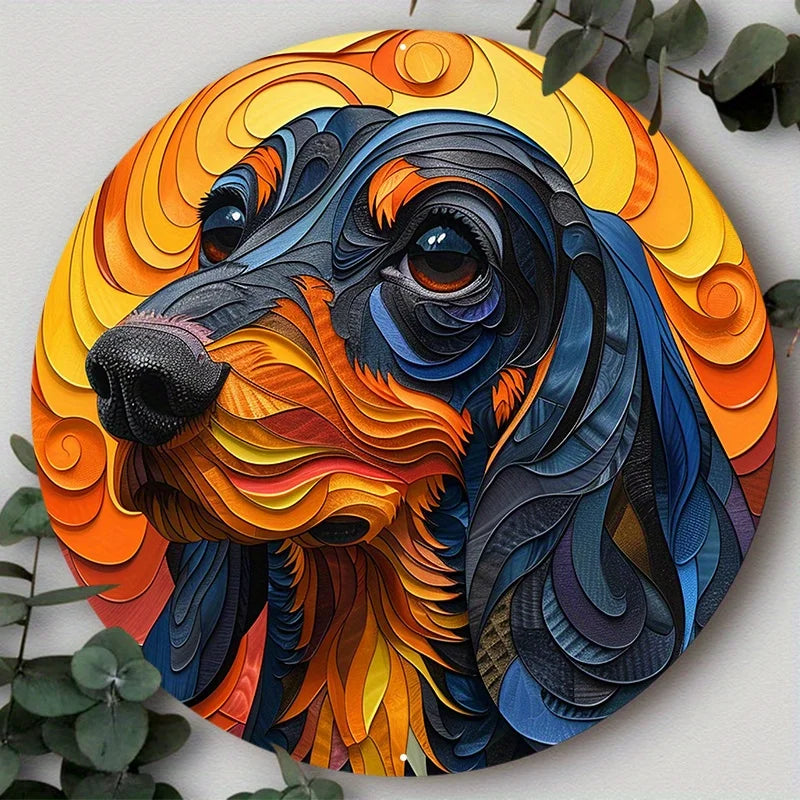 Dog Lover's Gift, 2D Cute Pet Mask Theme Round Aluminum Metal Sign for Home, Yard, Cafe Wall Decoration, Decorative Wall Poster