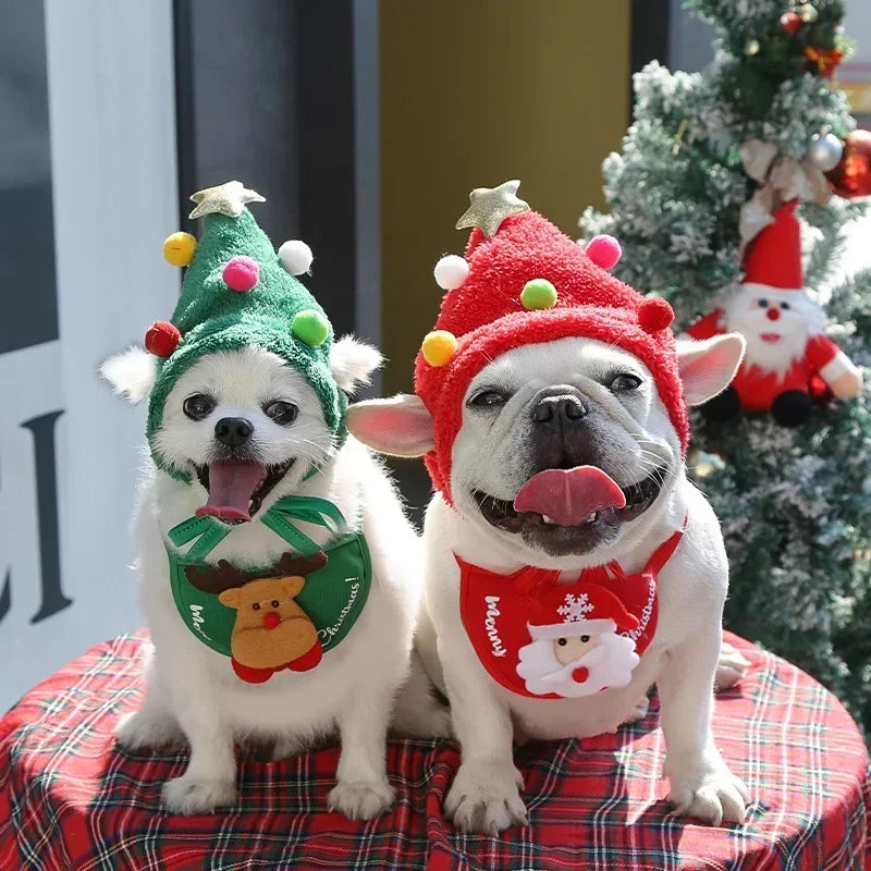 Christmas Hat Pets Clothes Bibs Puppy Cap Costume Accessories Xmas Home Decoration 2024 New Year Gift Bandana