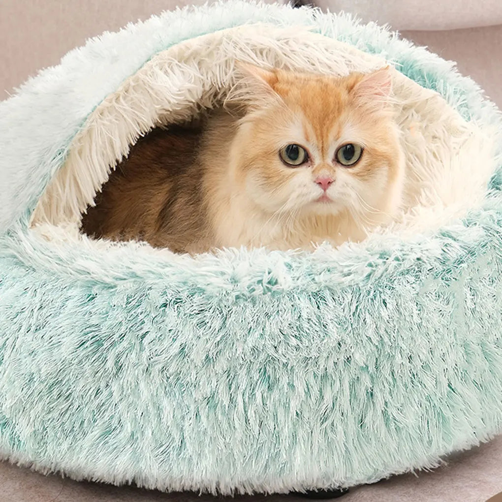 Cat Bed Pet Mattress Warm Soft Plush Pet Bed with Cover Round Cat Dog Sleeping Nest Cave Winter Warm Tool for Small Dogs Kitten