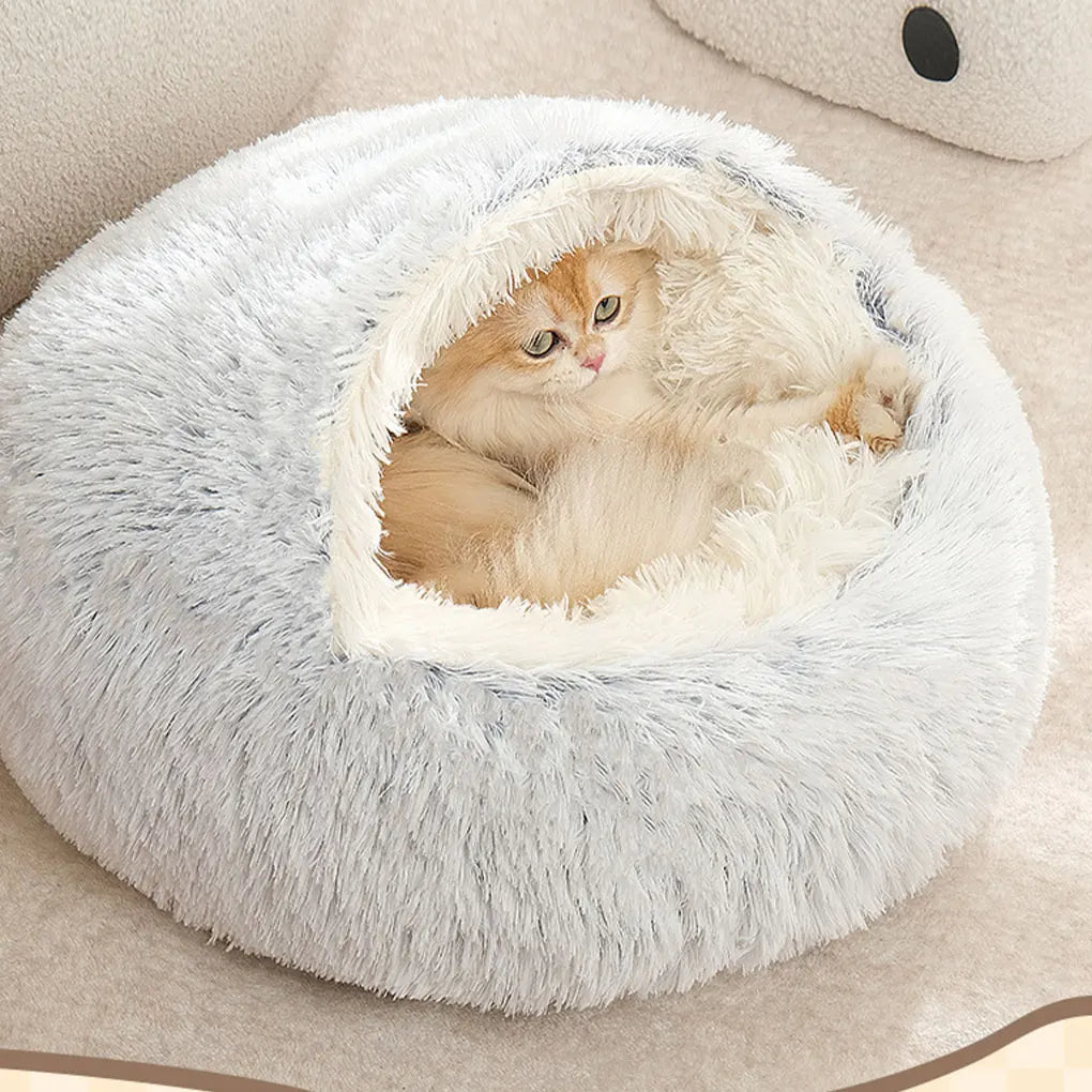 Cat Bed Pet Mattress Warm Soft Plush Pet Bed with Cover Round Cat Dog Sleeping Nest Cave Winter Warm Tool for Small Dogs Kitten